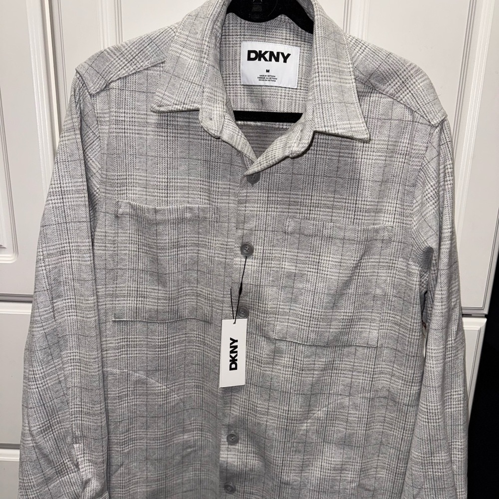 DKNY Gray Plaid Casual Button Down Shirt